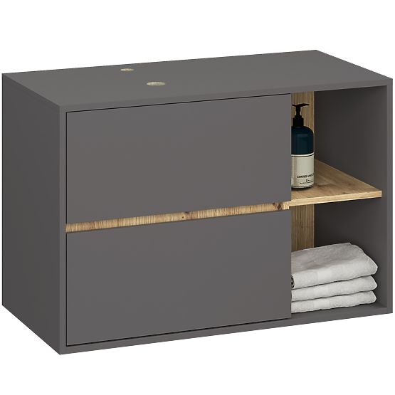 ENSEMBLE DE MEUBLES DE SALLE DE BAIN SUSPENDUS AVEC OUVERTURES VAMI GRIS GRAPHITE / CHÊNE ARTISAN