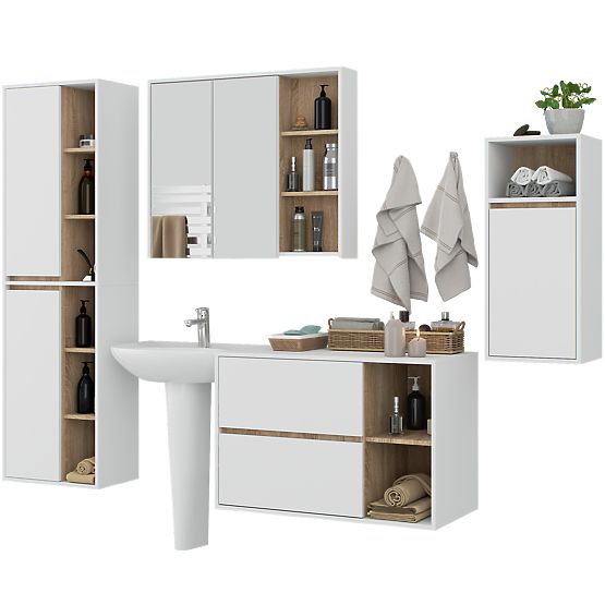 ENSEMBLE DE MEUBLES DE SALLE DE BAIN SUSPENDUS VAMI BLANC / CHÊNE SONOMA