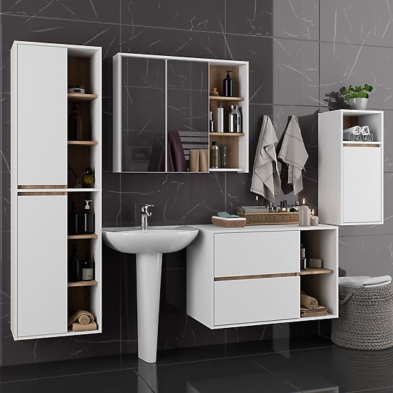 ENSEMBLE DE MEUBLES DE SALLE DE BAIN SUSPENDUS VAMI BLANC / CHÊNE SONOMA