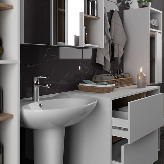 ENSEMBLE DE MEUBLES DE SALLE DE BAIN SUSPENDUS VAMI BLANC / CHÊNE SONOMA