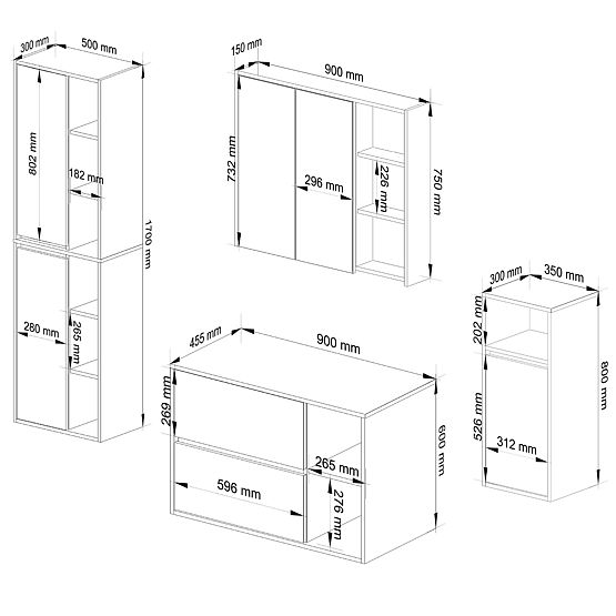 ENSEMBLE DE MEUBLES DE SALLE DE BAIN SUSPENDUS VAMI BLANC / CHÊNE SONOMA