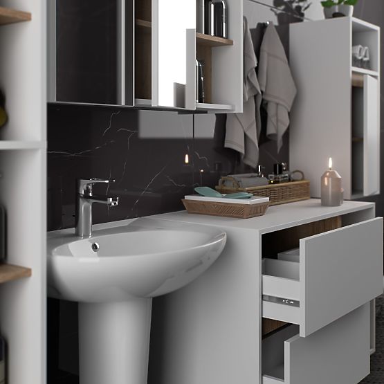 ENSEMBLE DE MEUBLES DE SALLE DE BAIN SUSPENDUS VAMI BLANC / CHÊNE SONOMA