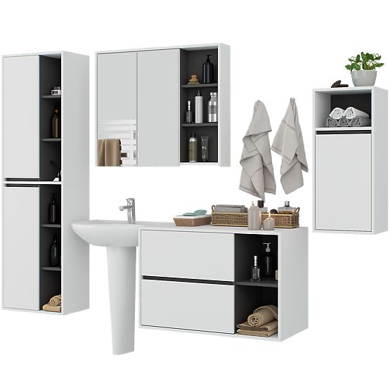 ENSEMBLE DE MEUBLES DE SALLE DE BAIN SUSPENDUS VAMI BLANC / GRIS GRAPHITE