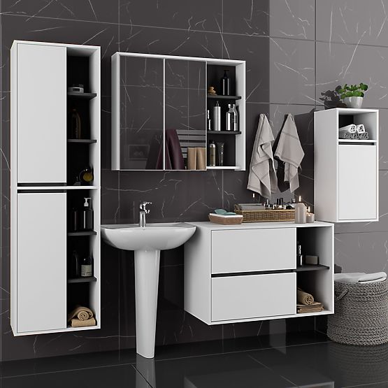 ENSEMBLE DE MEUBLES DE SALLE DE BAIN SUSPENDUS VAMI BLANC / GRIS GRAPHITE