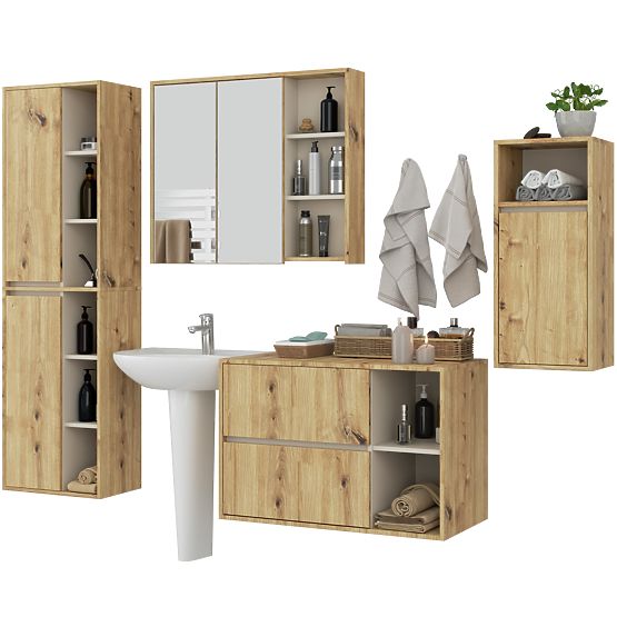 ENSEMBLE DE MEUBLES DE SALLE DE BAIN SUSPENDUS VAMI CHÊNE ARTISAN / CACHEMIRE