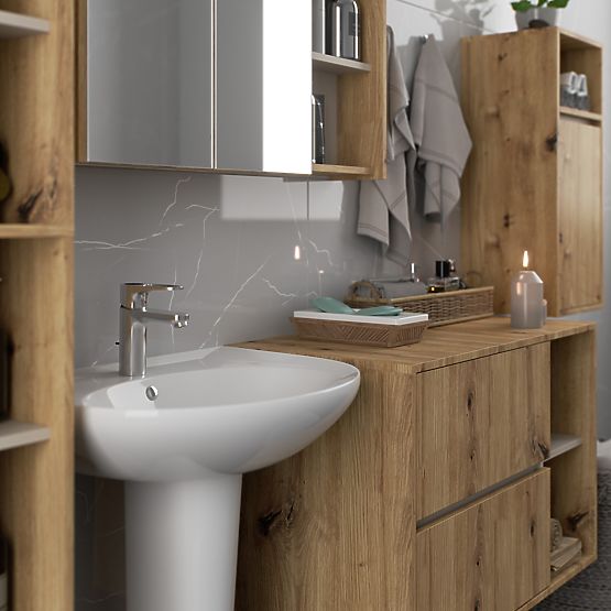 ENSEMBLE DE MEUBLES DE SALLE DE BAIN SUSPENDUS VAMI CHÊNE ARTISAN / CACHEMIRE