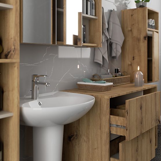 ENSEMBLE DE MEUBLES DE SALLE DE BAIN SUSPENDUS VAMI CHÊNE ARTISAN / CACHEMIRE