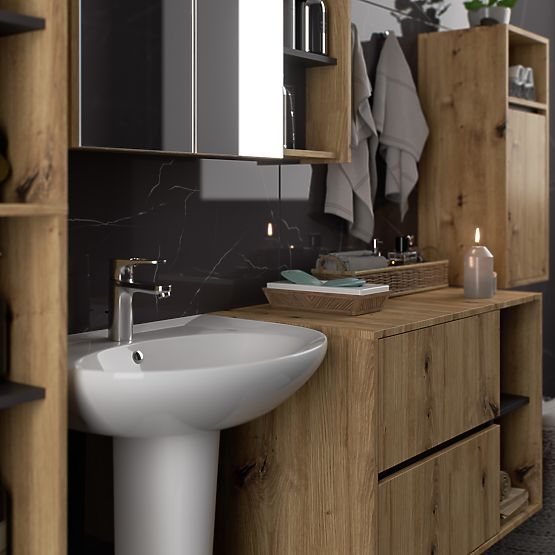 ENSEMBLE DE MEUBLES DE SALLE DE BAIN SUSPENDUS VAMI CHÊNE ARTISAN / GRIS GRAPHITE