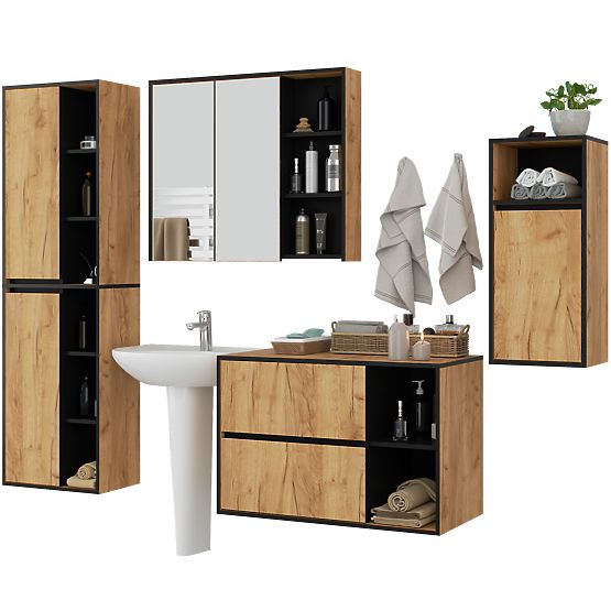 ENSEMBLE DE MEUBLES DE SALLE DE BAIN SUSPENDUS VAMI CHÊNE CRAFT / NOIR