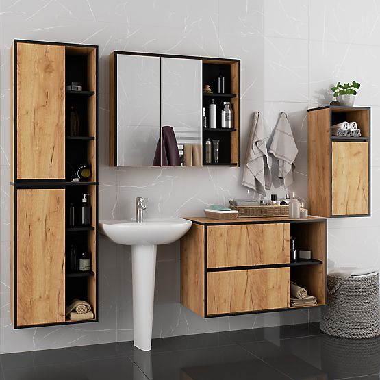 ENSEMBLE DE MEUBLES DE SALLE DE BAIN SUSPENDUS VAMI CHÊNE CRAFT / NOIR