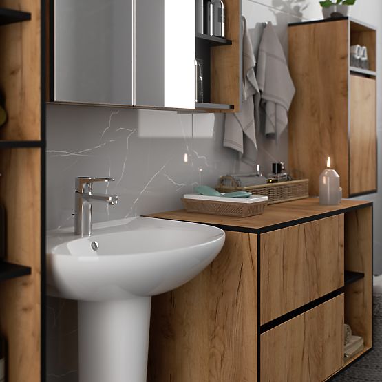 ENSEMBLE DE MEUBLES DE SALLE DE BAIN SUSPENDUS VAMI CHÊNE CRAFT / NOIR