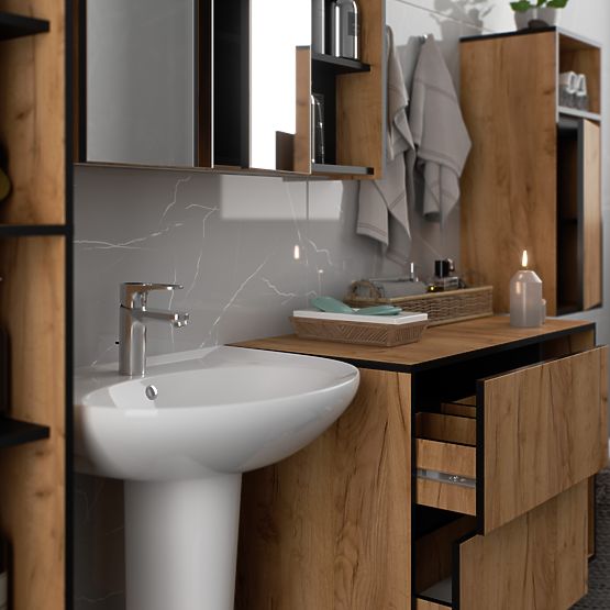 ENSEMBLE DE MEUBLES DE SALLE DE BAIN SUSPENDUS VAMI CHÊNE CRAFT / NOIR