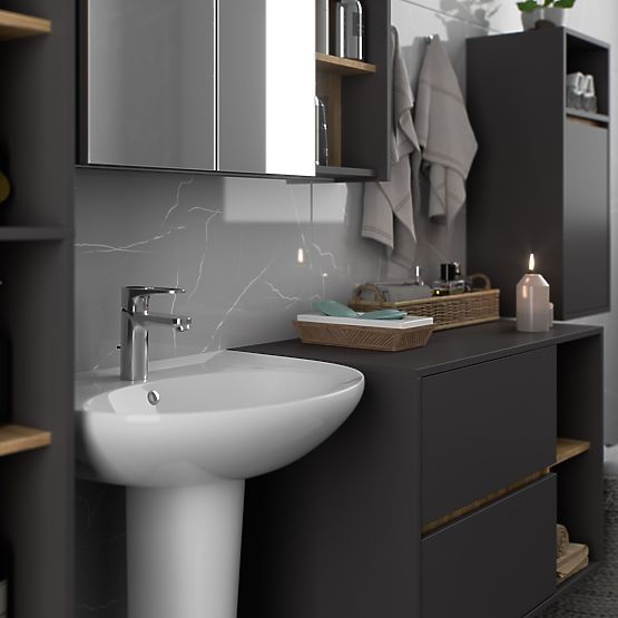 ENSEMBLE DE MEUBLES DE SALLE DE BAIN SUSPENDUS VAMI GRIS GRAPHITE / CHÊNE ARTISAN