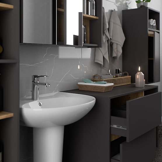ENSEMBLE DE MEUBLES DE SALLE DE BAIN SUSPENDUS VAMI GRIS GRAPHITE / CHÊNE ARTISAN