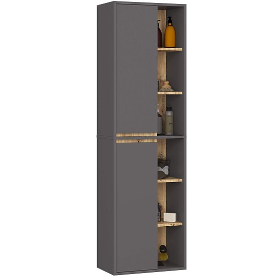 ENSEMBLE DE MEUBLES DE SALLE DE BAIN SUSPENDUS VAMI GRIS GRAPHITE / CHÊNE ARTISAN