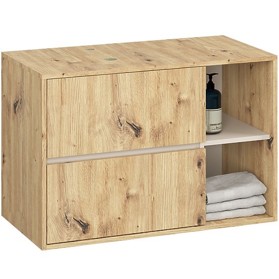 ENSEMBLE DE MEUBLES DE SALLE DE BAINS SUSPENDUS AVEC OUVERTURES VAMI CHÊNE ARTISAN / CACHEMIRE