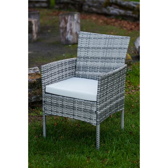 Ensemble de mobilier de balcon (2 x fauteuil + table) SANO en résine tressée grise