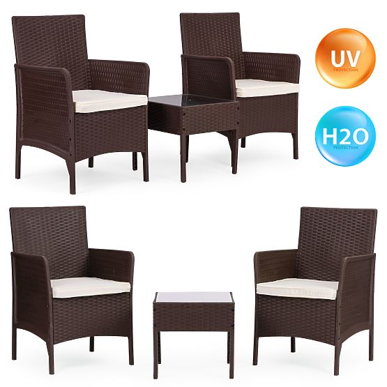 Ensemble de mobilier de jardin 2 fauteuils + table en verre trempé marron MultiGarden