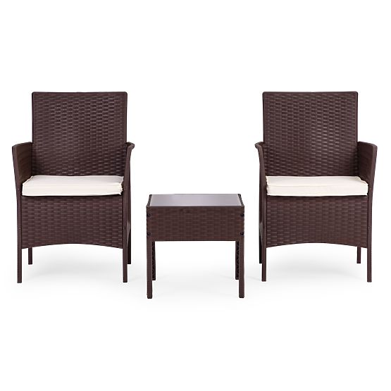 Ensemble de mobilier de jardin 2 fauteuils + table en verre trempé marron MultiGarden