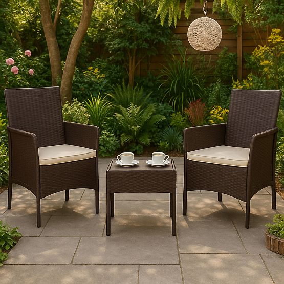 Ensemble de mobilier de jardin 2 fauteuils + table en verre trempé marron MultiGarden