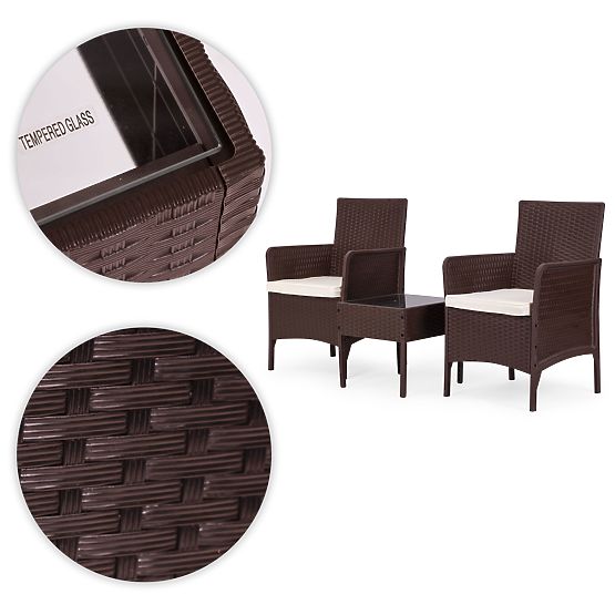 Ensemble de mobilier de jardin 2 fauteuils + table en verre trempé marron MultiGarden