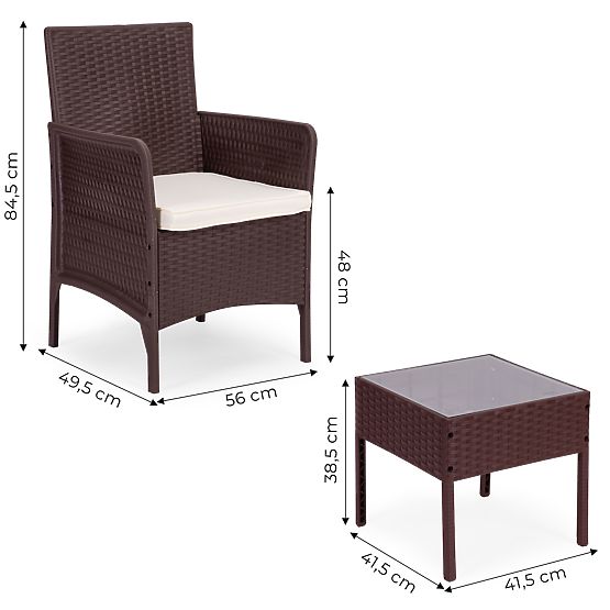 Ensemble de mobilier de jardin 2 fauteuils + table en verre trempé marron MultiGarden