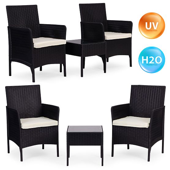 Ensemble de mobilier de jardin 2 fauteuils + table verre trempé noir MultiGarden