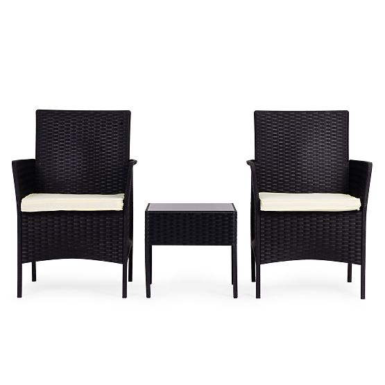 Ensemble de mobilier de jardin 2 fauteuils + table verre trempé noir MultiGarden