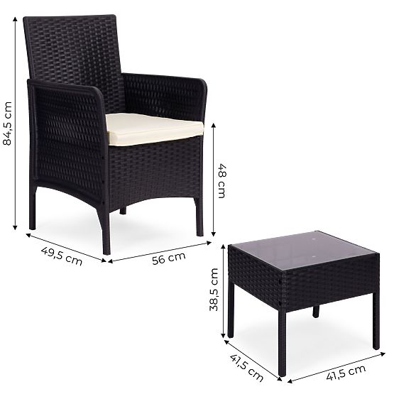 Ensemble de mobilier de jardin 2 fauteuils + table verre trempé noir MultiGarden
