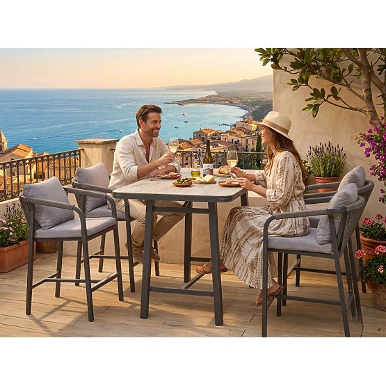 Ensemble de mobilier de jardin (4 tabourets de bar + table haute) BREZZA gris