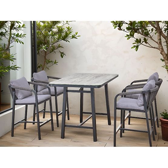 Ensemble de mobilier de jardin (4 tabourets de bar + table haute) BREZZA gris