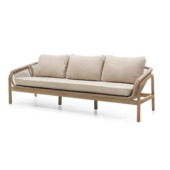 Ensemble de mobilier de jardin Belpasso, tressage, bois d'eucalyptus FSC, aspect teck, beige clair