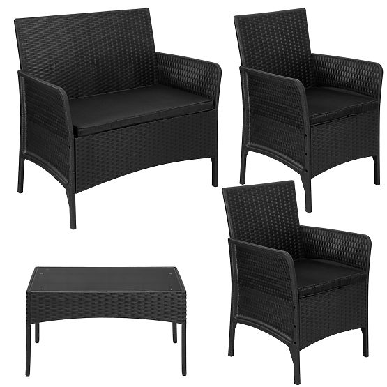 Ensemble de mobilier de jardin CAMELIA noir avec coussins noirs