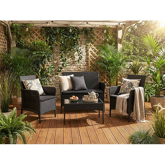 Ensemble de mobilier de jardin CAMELIA noir avec coussins noirs