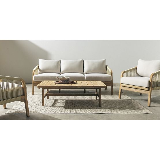 Ensemble de mobilier de jardin Castello, tressage, bois d'acacia FSC, aspect teck, beige