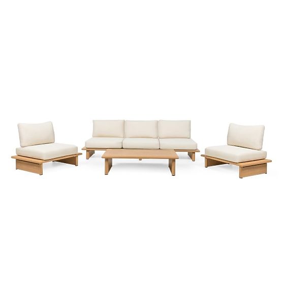 Ensemble de mobilier de jardin Conny en aluminium, beige clair, effet bois