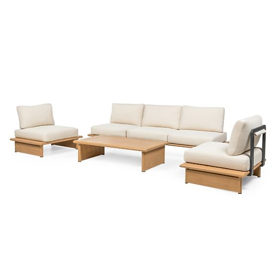 Ensemble de mobilier de jardin Conny en aluminium, beige clair, effet bois