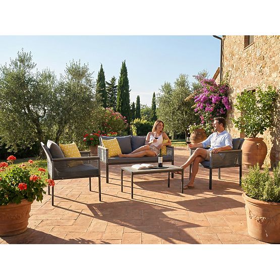 Ensemble de mobilier de jardin en aluminium (2 x fauteuil, canapé + table) CORTO rotin synthétique r