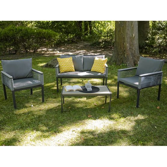 Ensemble de mobilier de jardin en aluminium (2 x fauteuil, canapé + table) CORTO rotin synthétique r