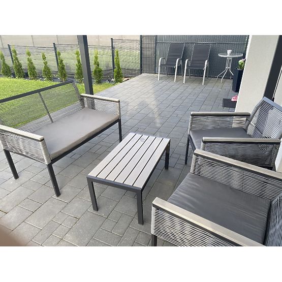 Ensemble de mobilier de jardin en aluminium (2 x fauteuil, canapé + table) CORTO rotin synthétique r