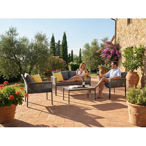 Ensemble de mobilier de jardin en aluminium (2 x fauteuil, canapé + table) CORTO rotin synthétique r