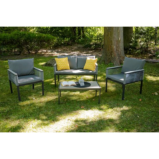 Ensemble de mobilier de jardin en aluminium (2 x fauteuil, canapé + table) CORTO rotin synthétique r