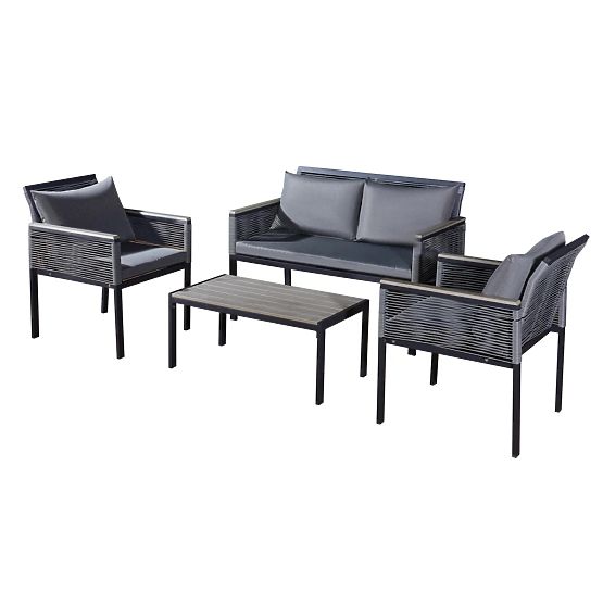 Ensemble de mobilier de jardin en aluminium (2 x fauteuil, canapé + table) CORTO rotin synthétique r