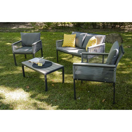 Ensemble de mobilier de jardin en aluminium (2 x fauteuil, canapé + table) CORTO rotin synthétique r