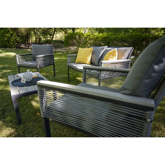 Ensemble de mobilier de jardin en aluminium (2 x fauteuil, canapé + table) CORTO rotin synthétique r