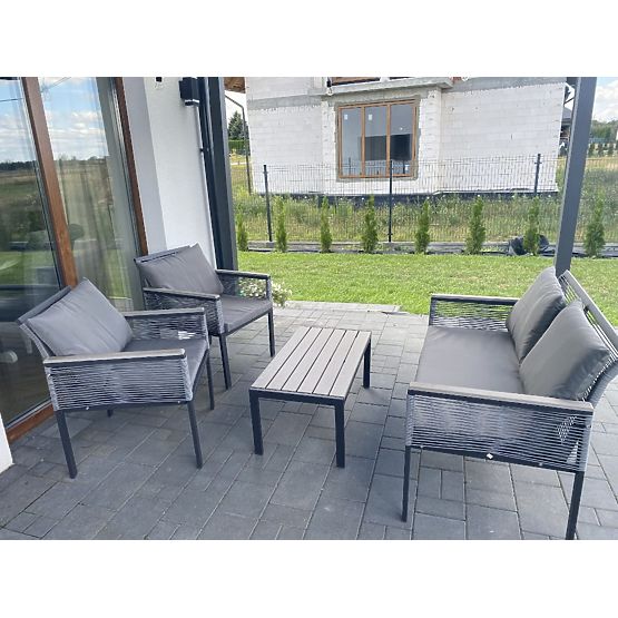 Ensemble de mobilier de jardin en aluminium (2 x fauteuil, canapé + table) CORTO rotin synthétique r