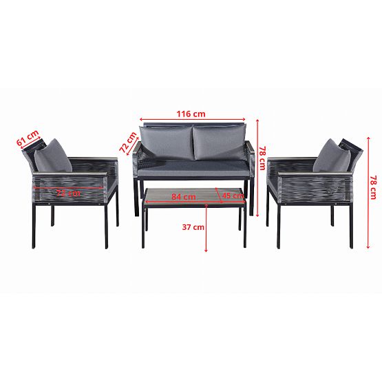 Ensemble de mobilier de jardin en aluminium (2 x fauteuil, canapé + table) CORTO rotin synthétique r