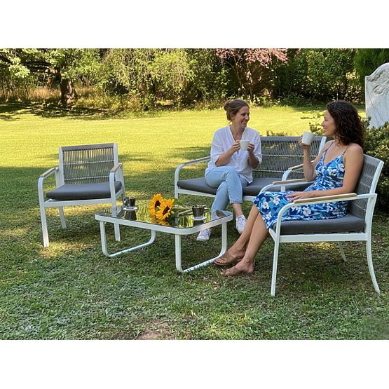 Ensemble de mobilier de jardin en aluminium (2 x fauteuil, canapé + table) RARO blanc, gris