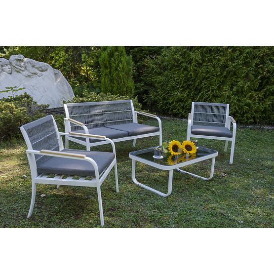 Ensemble de mobilier de jardin en aluminium (2 x fauteuil, canapé + table) RARO blanc, gris