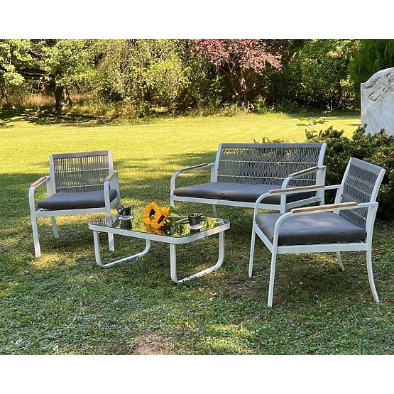 Ensemble de mobilier de jardin en aluminium (2 x fauteuil, canapé + table) RARO blanc, gris